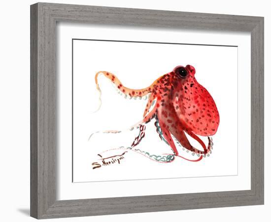 Octopus Deep Red-Suren Nersisyan-Framed Art Print