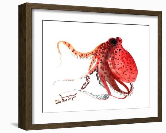 Octopus Deep Red-Suren Nersisyan-Framed Art Print