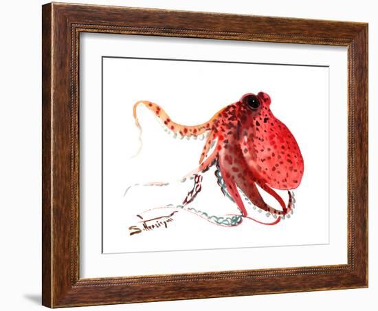 Octopus Deep Red-Suren Nersisyan-Framed Art Print