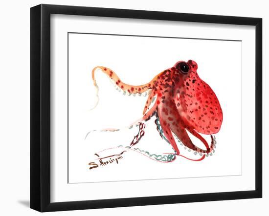 Octopus Deep Red-Suren Nersisyan-Framed Art Print