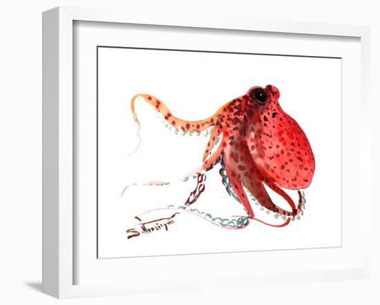 Octopus Deep Red-Suren Nersisyan-Framed Art Print