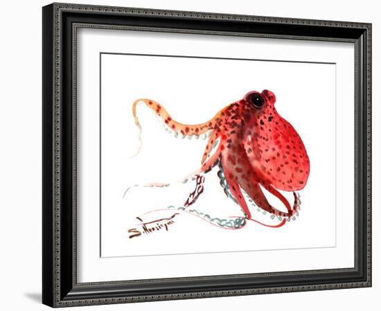 Octopus Deep Red-Suren Nersisyan-Framed Art Print