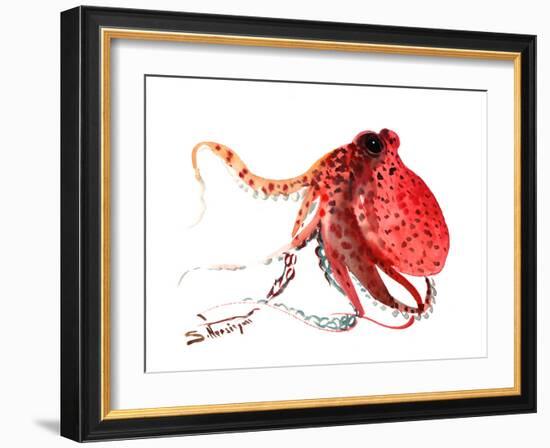 Octopus Deep Red-Suren Nersisyan-Framed Art Print
