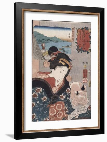 Octopus Fishing at Takasago in Harima Province', from the Series 'Famous Products of the Provinces'-Utagawa Kuniyoshi-Framed Giclee Print