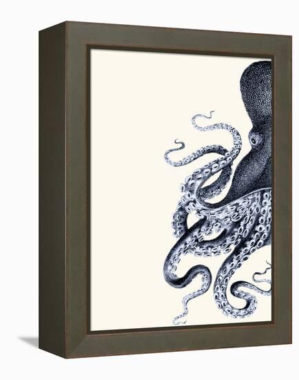 Octopus Indigo Blue and Cream a-Fab Funky-Framed Stretched Canvas