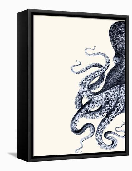 Octopus Indigo Blue and Cream a-Fab Funky-Framed Stretched Canvas