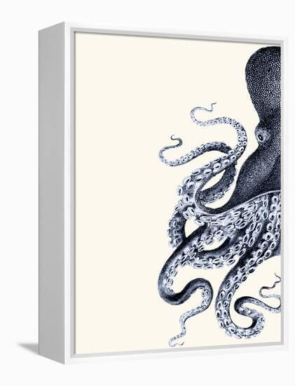 Octopus Indigo Blue and Cream a-Fab Funky-Framed Stretched Canvas