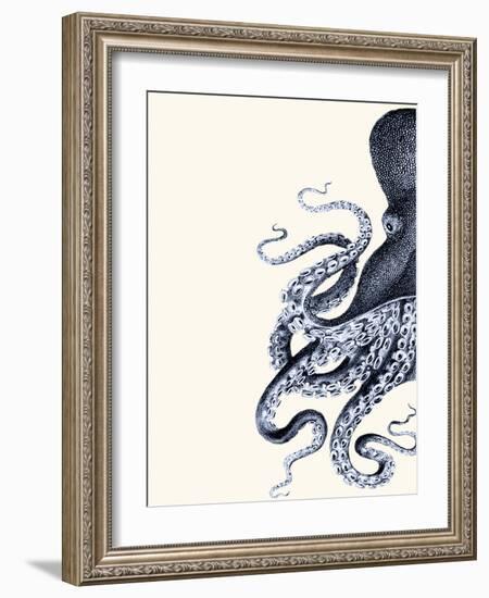 Octopus Indigo Blue and Cream a-Fab Funky-Framed Art Print