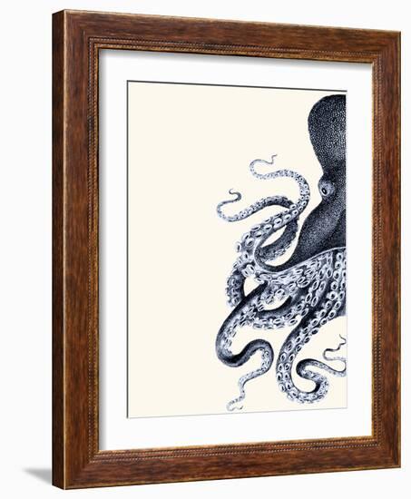 Octopus Indigo Blue and Cream a-Fab Funky-Framed Art Print