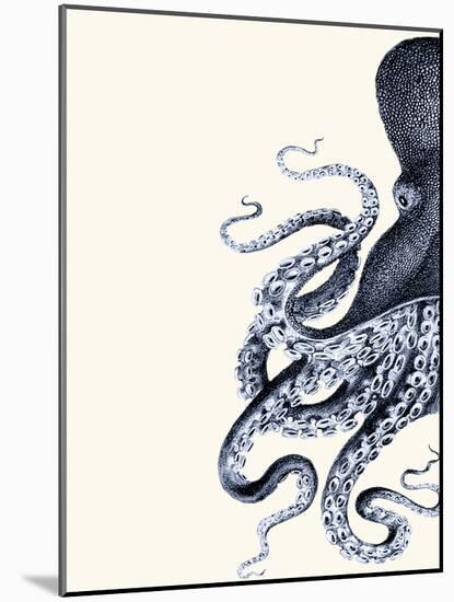 Octopus Indigo Blue and Cream a-Fab Funky-Mounted Art Print