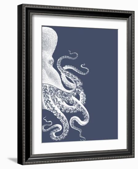 Octopus Indigo Blue and Cream b-Fab Funky-Framed Art Print