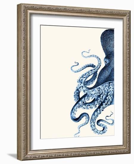 Octopus Navy Blue and Cream a-Fab Funky-Framed Art Print