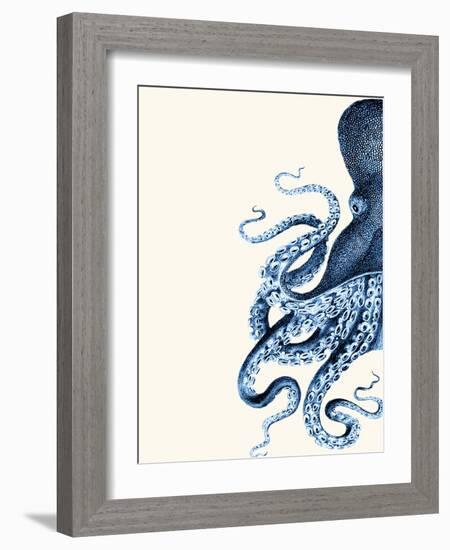 Octopus Navy Blue and Cream a-Fab Funky-Framed Art Print