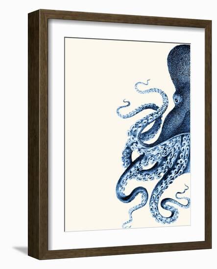 Octopus Navy Blue and Cream a-Fab Funky-Framed Art Print