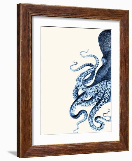 Octopus Navy Blue and Cream a-Fab Funky-Framed Art Print