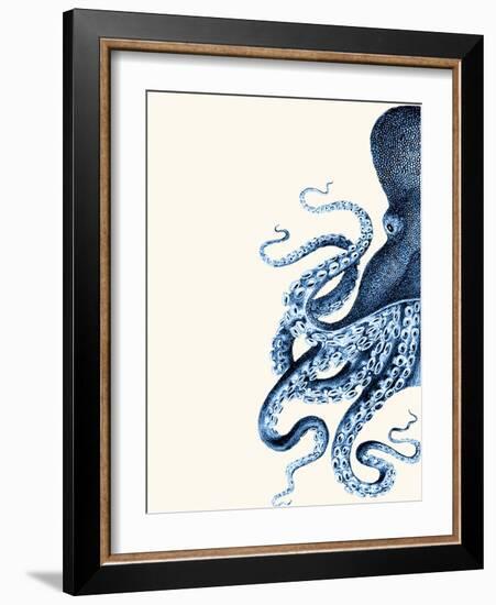 Octopus Navy Blue and Cream a-Fab Funky-Framed Art Print