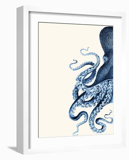 Octopus Navy Blue and Cream a-Fab Funky-Framed Art Print