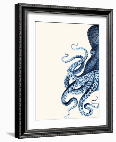 Octopus Navy Blue and Cream a-Fab Funky-Framed Art Print