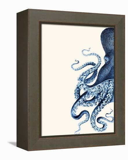 Octopus Navy Blue and Cream a-Fab Funky-Framed Stretched Canvas