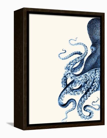 Octopus Navy Blue and Cream a-Fab Funky-Framed Stretched Canvas
