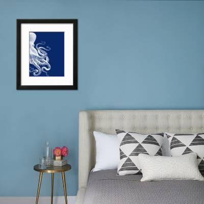 Octopus Navy Blue And Cream B Art Print By Fab Funky Art Com