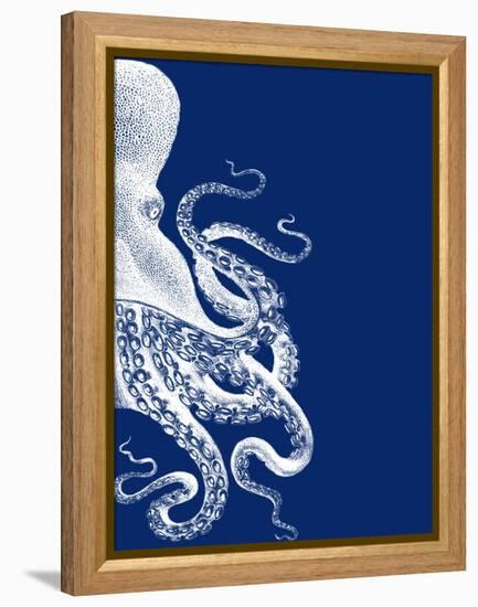 Octopus Navy Blue and Cream b-Fab Funky-Framed Stretched Canvas