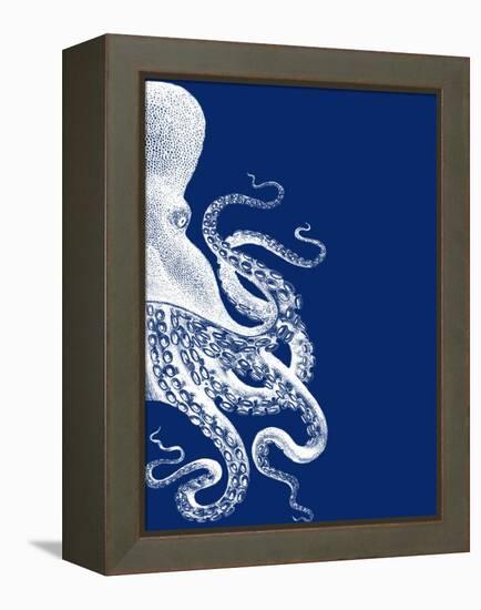 Octopus Navy Blue and Cream b-Fab Funky-Framed Stretched Canvas