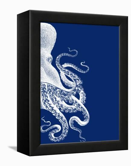 Octopus Navy Blue and Cream b-Fab Funky-Framed Stretched Canvas