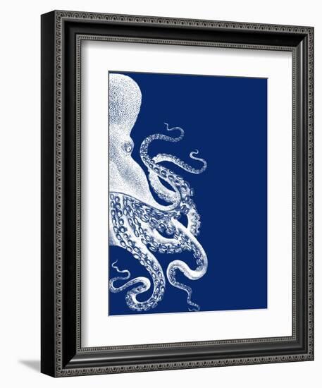 Octopus Navy Blue and Cream b-Fab Funky-Framed Art Print