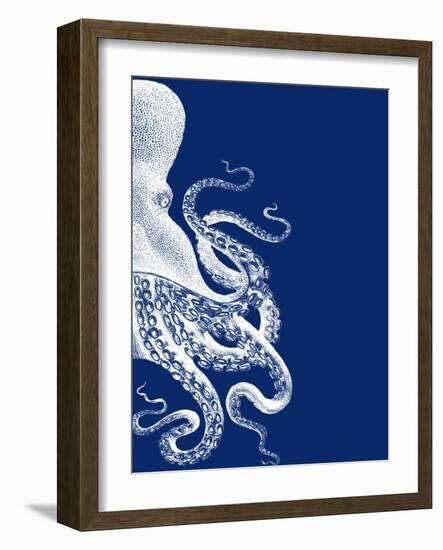 Octopus Navy Blue and Cream b-Fab Funky-Framed Art Print