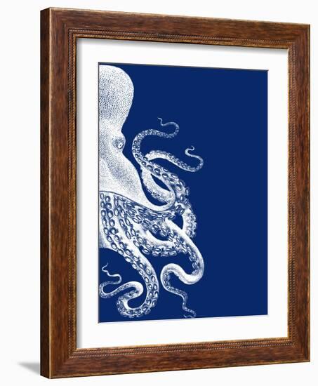 Octopus Navy Blue and Cream b-Fab Funky-Framed Art Print