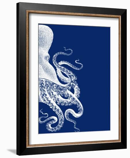 Octopus Navy Blue and Cream b-Fab Funky-Framed Art Print