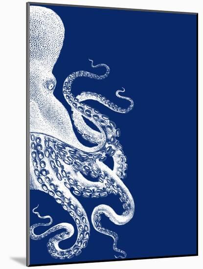 Octopus Navy Blue and Cream b-Fab Funky-Mounted Art Print