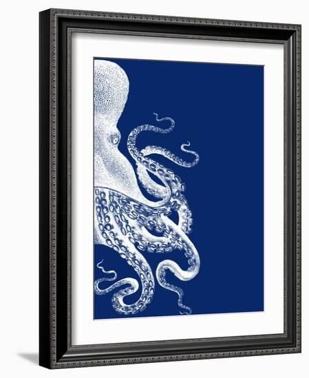 Octopus Navy Blue and Cream b-Fab Funky-Framed Art Print