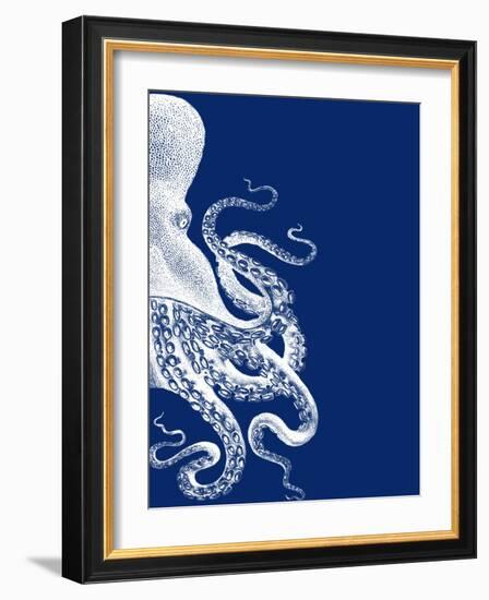 Octopus Navy Blue and Cream b-Fab Funky-Framed Art Print