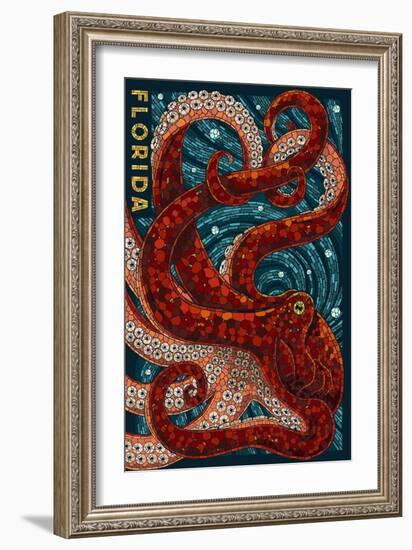 Octopus Paper Mosaic - Florida-Lantern Press-Framed Art Print