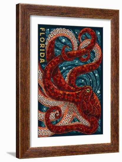 Octopus Paper Mosaic - Florida-Lantern Press-Framed Art Print