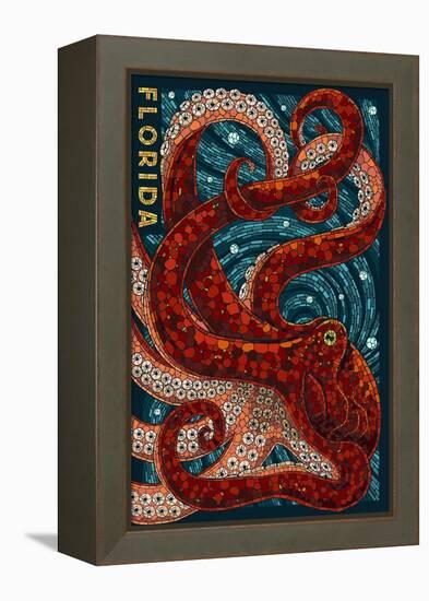 Octopus Paper Mosaic - Florida-Lantern Press-Framed Stretched Canvas