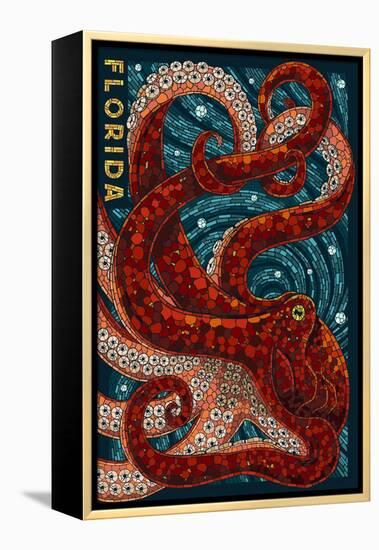 Octopus Paper Mosaic - Florida-Lantern Press-Framed Stretched Canvas