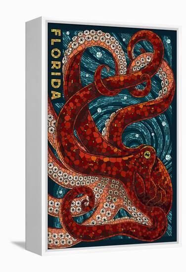 Octopus Paper Mosaic - Florida-Lantern Press-Framed Stretched Canvas