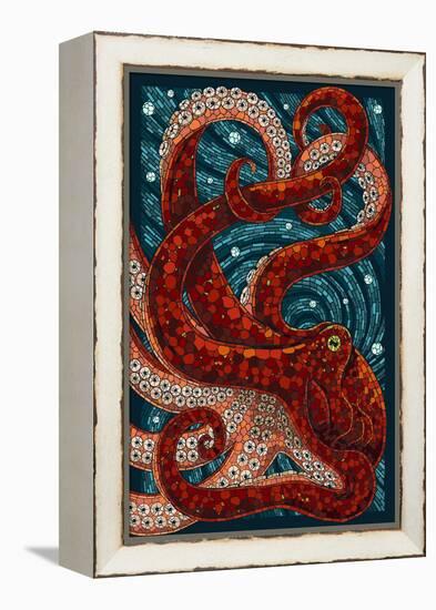 Octopus - Paper Mosaic-Lantern Press-Framed Stretched Canvas