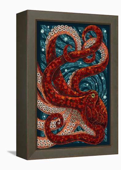 Octopus - Paper Mosaic-Lantern Press-Framed Stretched Canvas