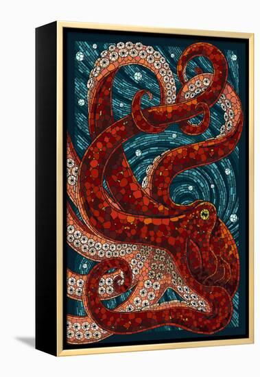 Octopus - Paper Mosaic-Lantern Press-Framed Stretched Canvas