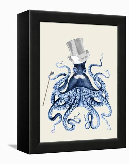 Octopus Print Blue on Cream b-Fab Funky-Framed Stretched Canvas