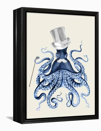 Octopus Print Blue on Cream b-Fab Funky-Framed Stretched Canvas