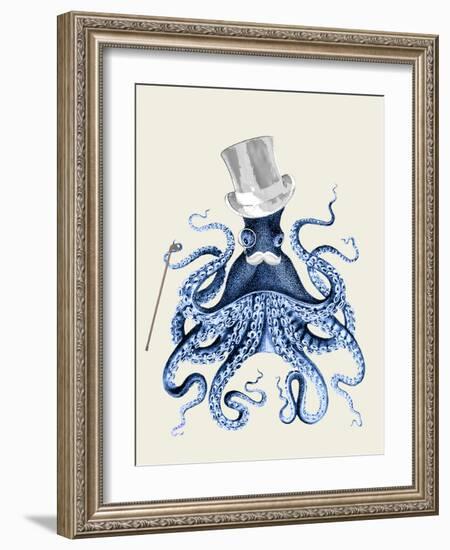 Octopus Print Blue on Cream b-Fab Funky-Framed Art Print