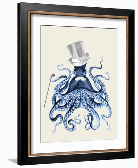 Octopus Print Blue on Cream b-Fab Funky-Framed Art Print