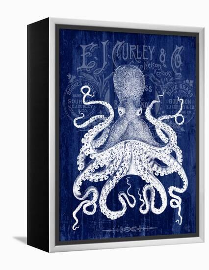 Octopus Prohibition Octopus On Blue-Fab Funky-Framed Stretched Canvas