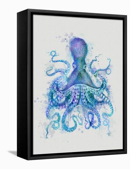 Octopus Rainbow Splash Blue-Fab Funky-Framed Stretched Canvas