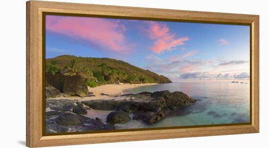 Octopus Resort and Waya Island at Sunset, Yasawa Islands, Fiji-Ian Trower-Framed Premier Image Canvas